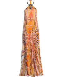 Emilio Pucci Printed Silk Chiffon Maxi Dress With Embellisht