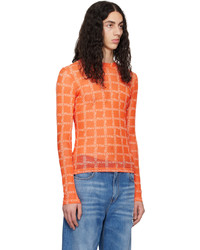 JW Anderson Orange Grid Long Sleeve T Shirt
