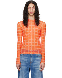 JW Anderson Orange Grid Long Sleeve T Shirt
