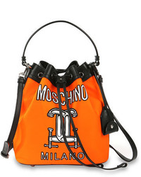Moschino Logo Print Nylon Bucket Bag Orange