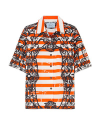 Orange Print Short Sleeve Button Down Shirt