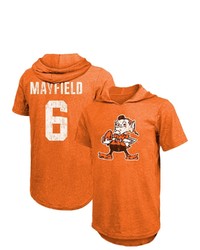 Majestic Threads Fanatics Branded Baker Mayfield Orange Cleveland Browns Player Name Number Tri Blend Hoodie T Shirt