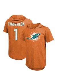 Majestic Threads Tua Tagovailoa Orange Miami Dolphins Player Name Number Tri Blend Hoodie T Shirt