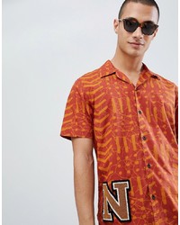 Nudie Jeans Co Brandon Short Sleeve Organic Cotton Batik Shirt In Orange
