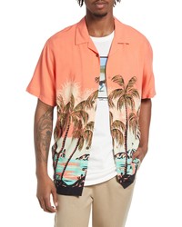 Volcom Parodice Tropical Print Short Sleeve Button Up Camp Shirt In Livngcoral At Nordstrom
