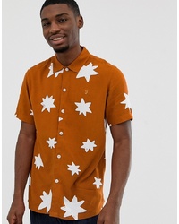Farah Santiago Star Print Oversized Revere Collar Shirt In Orange