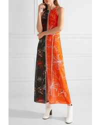 Diane von Furstenberg Open Back Printed Silk Crepe De Chine Midi Dress Orange