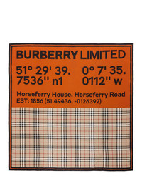 Burberry Beige And Orange Silk Double Print Logo Scarf