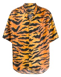 Orange Print Silk Short Sleeve Shirt