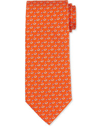 Salvatore Ferragamo Sailboat Printed Silk Tie Orange