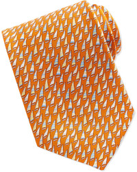 Salvatore Ferragamo Silk Sailboat Print Tie Orange