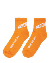 Heron Preston Orange And White Logo Socks