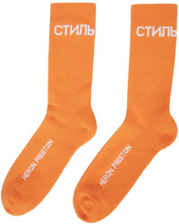Heron Preston Orange White Logo Long Socks