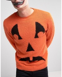 Asos Halloween Sweater With Pumpkin Face In Fluffy Yarn