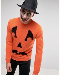 Asos Halloween Sweater With Pumpkin Face In Fluffy Yarn