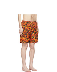 Palm Angels Black And Multicolor Flames Swim Shorts
