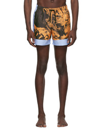Dries Van Noten Orange Nylon Printed Swim Shorts