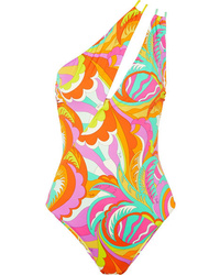 Emilio Pucci One Shoulder Cutout Printed Swimsuit