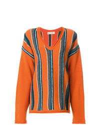 Orange Print V-neck Sweater