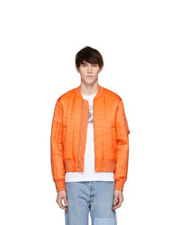 Orange Quilted Nylon Bomber Jacket
