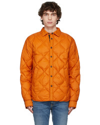 Orange Quilted Nylon Shirt Jacket