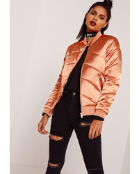 Missguided Satin Quilted Bomber Jacket Orange