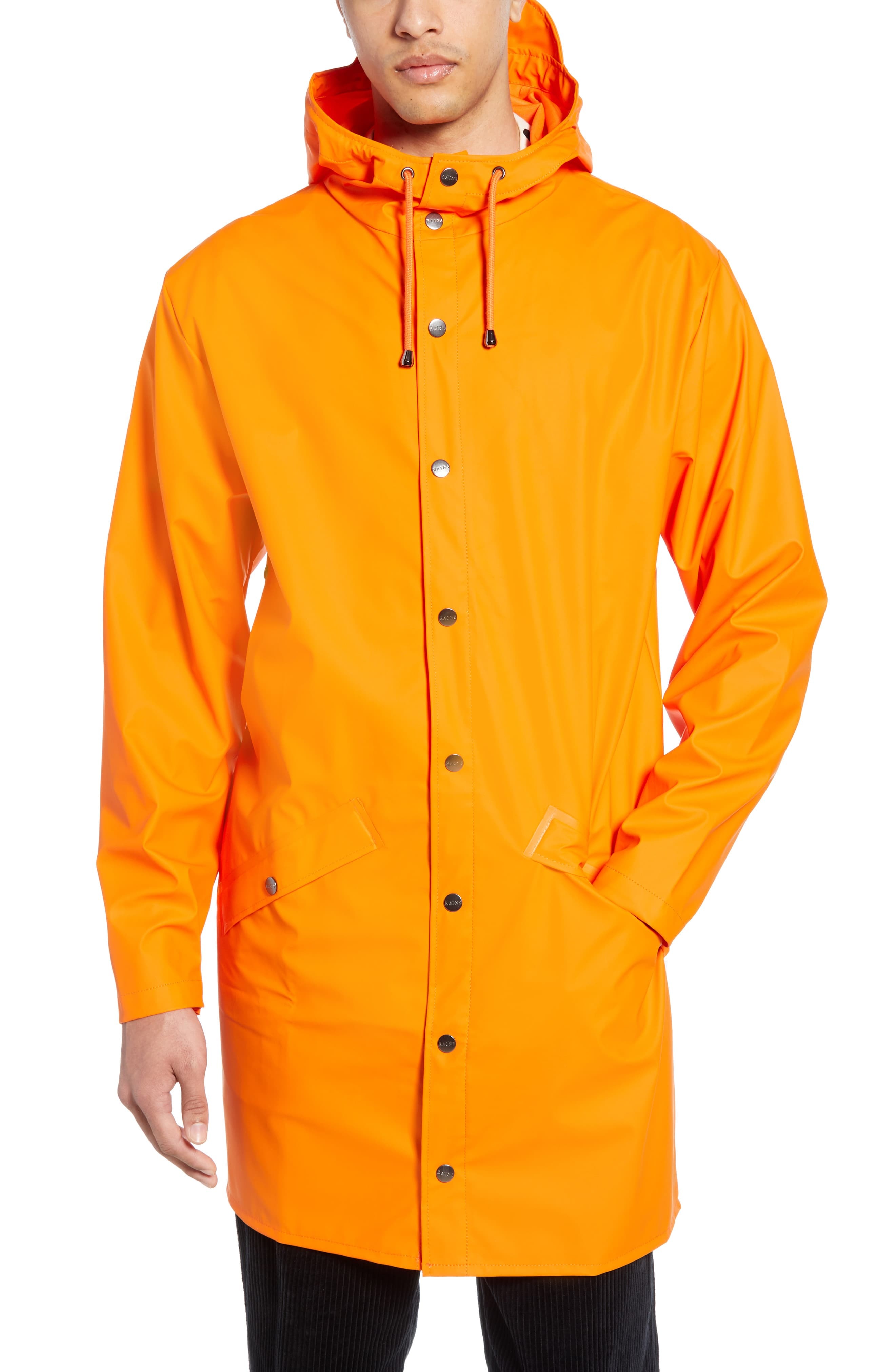 Rains Waterproof Hooded Long Rain Jacket, $125 | Nordstrom | Lookastic