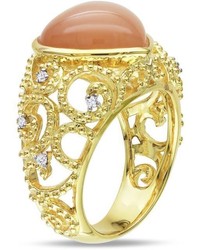 Ice 110 Ct Diamond Tw And 7 12 Ct Tgw Orange Moonstone Yellow Silver Fashion Ring