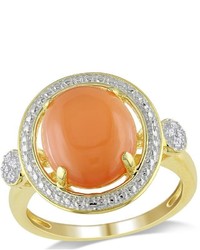 Ice 5 Ct Tgw Orange Moonstone Diamond Yellow Rhodium Plated Silver Fashion Ring