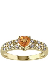 Orange Sapphire Diamond Accent 10k Gold Heart Ring