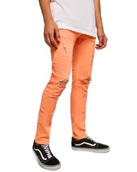 Orange Ripped Skinny Jeans