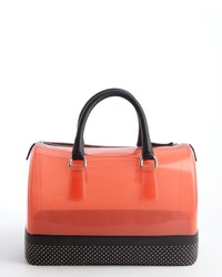Furla Red And Onyx Black Rubber Studded Leather Trimmed Candy Satchel