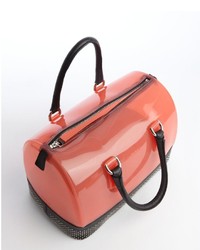 Furla Red And Onyx Black Rubber Studded Leather Trimmed Candy Satchel
