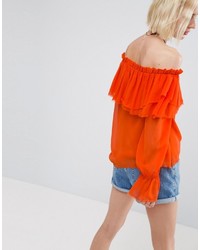 Asos One Shoulder Blouse With Ruffle