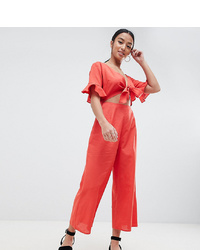 Asos Petite Asos Design Petite Tea Jumpsuit With Cut Out And In Linen