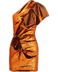 Orange Ruffle Sequin Shift Dress