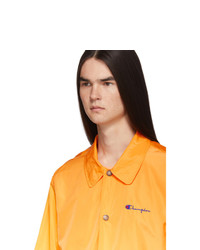 Champion Reverse Weave Orange Small Script Logo Coach Jacket