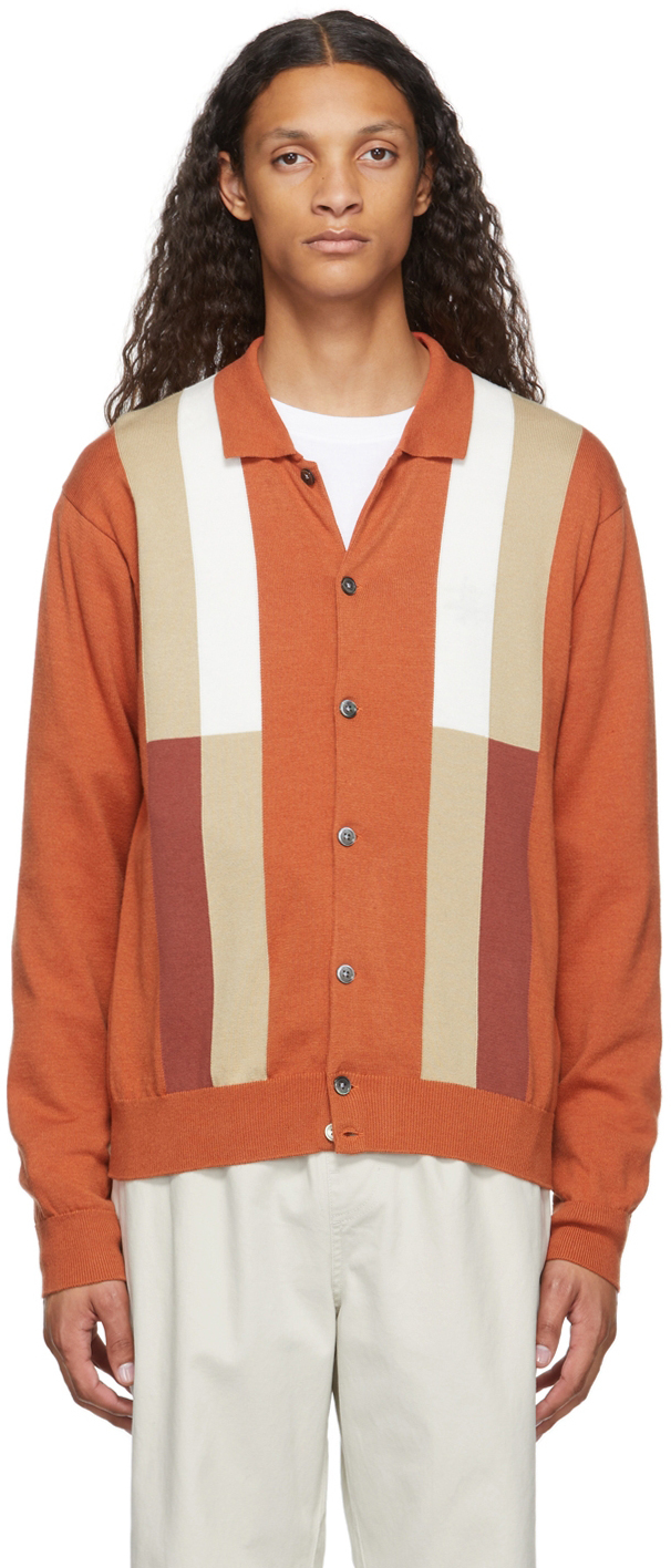 Stussy Orange Color Block Cardigan, $130 | SSENSE | Lookastic