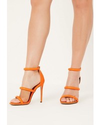 Missguided Orange Rounded Three Strap Barely There Heels