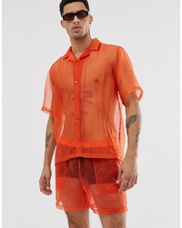 ASOS DESIGN Festival Co Ord Oversized Sheer Organza Shirt In Orange