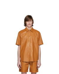 Nanushka Orange Vegan Leather Short Sleeve Shirt