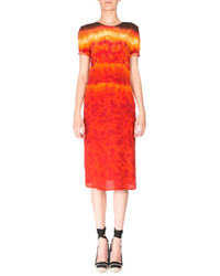 Altuzarra Rolled Short Sleeve Silk Tie Dye Dress Ceramic Orange