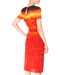 Altuzarra Rolled Short Sleeve Silk Tie Dye Dress Ceramic Orange