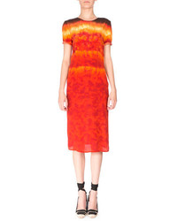 Altuzarra Rolled Short Sleeve Silk Tie Dye Dress Ceramic Orange