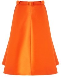 Carven Orange Belted Satin Skirt