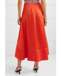 Roksanda Shona Asymmetric Silk Satin Midi Skirt