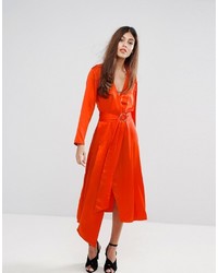 Warehouse Premium Silk Wrap Front Midi Dress