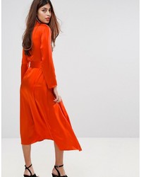 Warehouse Premium Silk Wrap Front Midi Dress