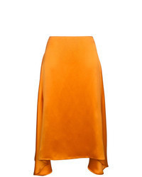 Orange Silk Midi Skirt