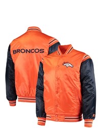 STARTE R Orangenavy Denver Broncos Enforcer Satin Varsity Full Snap Jacket